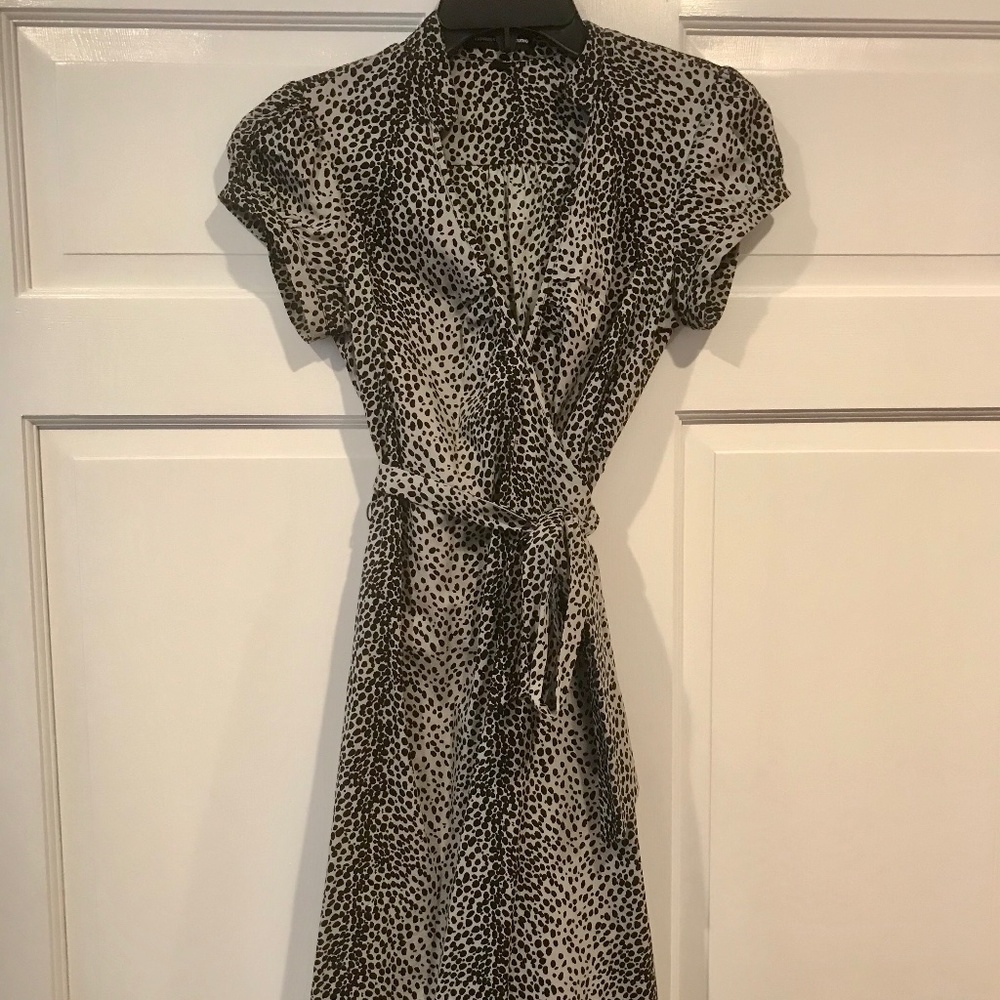 Black and grey dot wrap dress